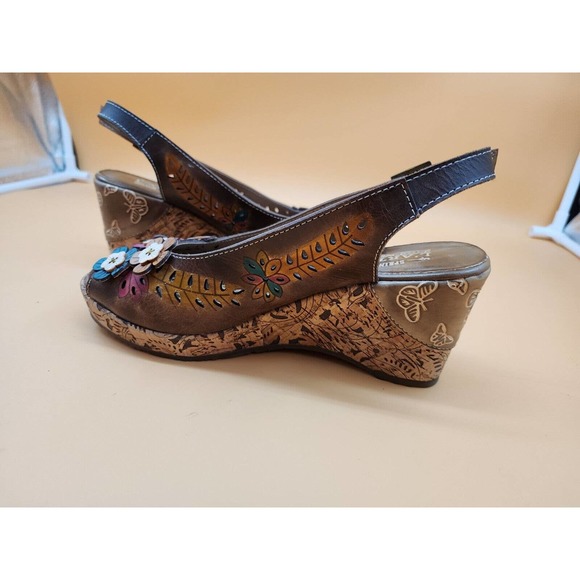 Spring Step Brown Floral Wedge Sandals - Picture 11 of 11